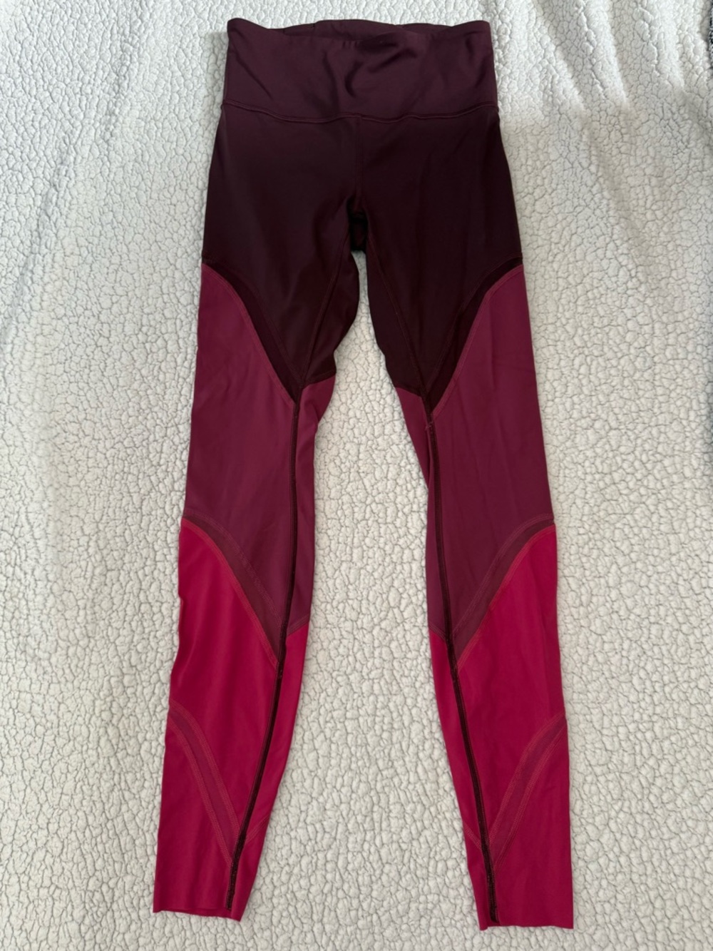 Lululemon Leggings in a Burgundy, Magenta, Dark Pink Colorblock Pattern